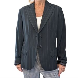 Cinzia Rocca Italian Wool Pinstripe Blazer Black Gray Women’s Size 12